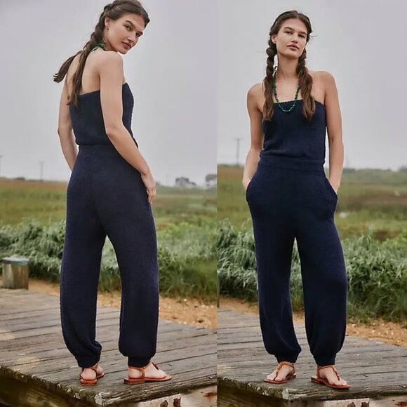 NWOT FREE PEOPLE BEACH Claire Teddy Plush Strapless One-Piece Jumpsuit Black XS - Picture 1 of 8